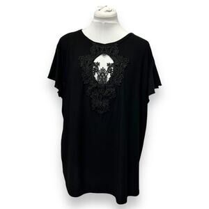 Sweet Rain Young Contemporary Womens Top 3X Black Lace Detail Polyester Spandex